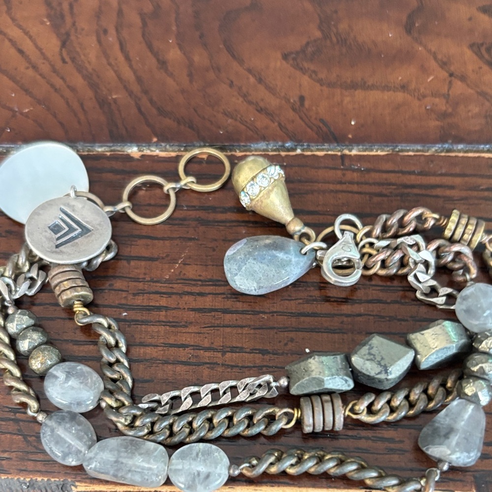 Silpada multi-strand gemstone and mixed metal bracelet in gray and gold tones